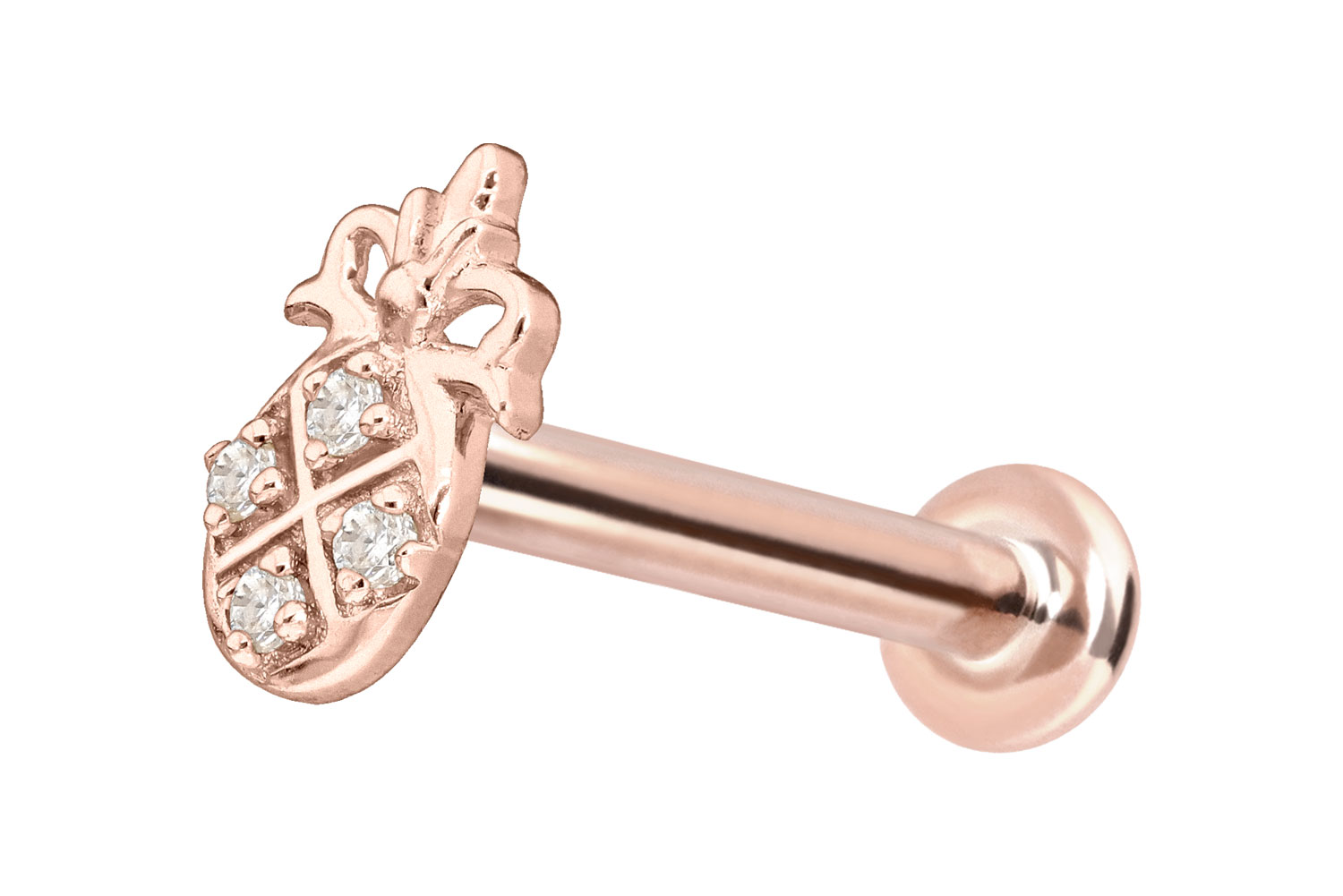 14 Karat Gold Labret Piercing mit Push Fit MOISSANIT-ANANAS